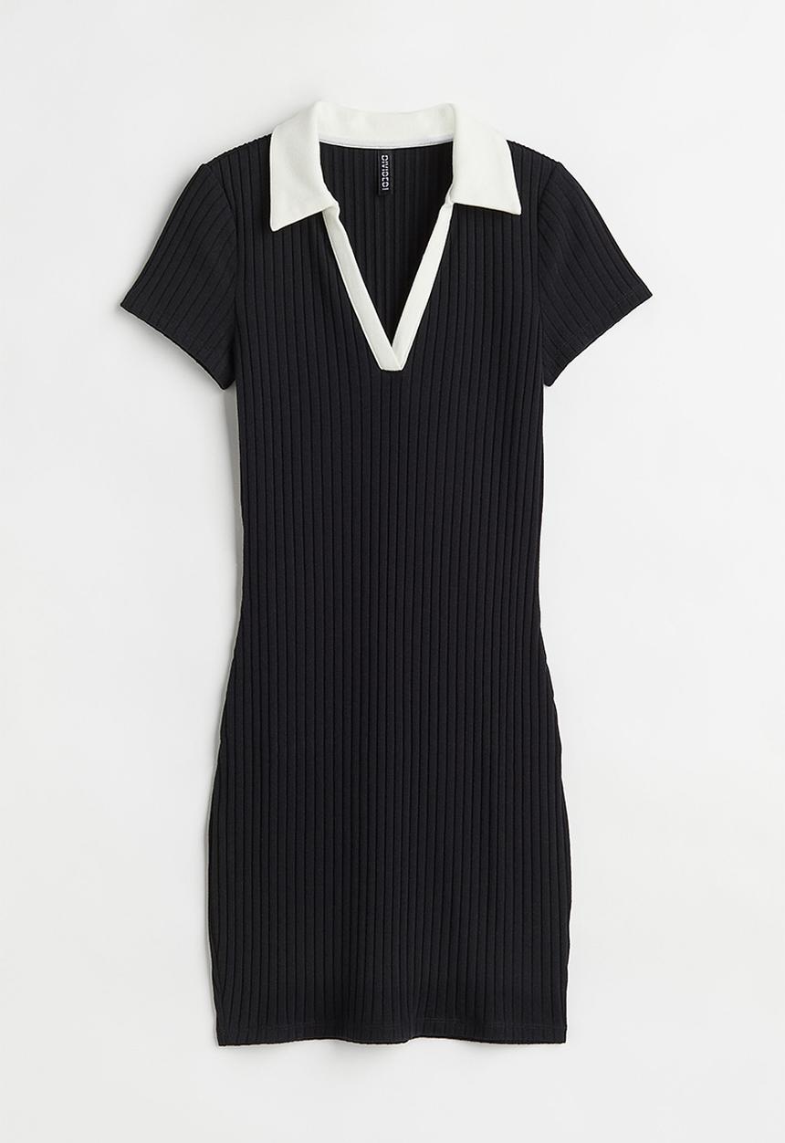 H&M - Collared jersey dress - black