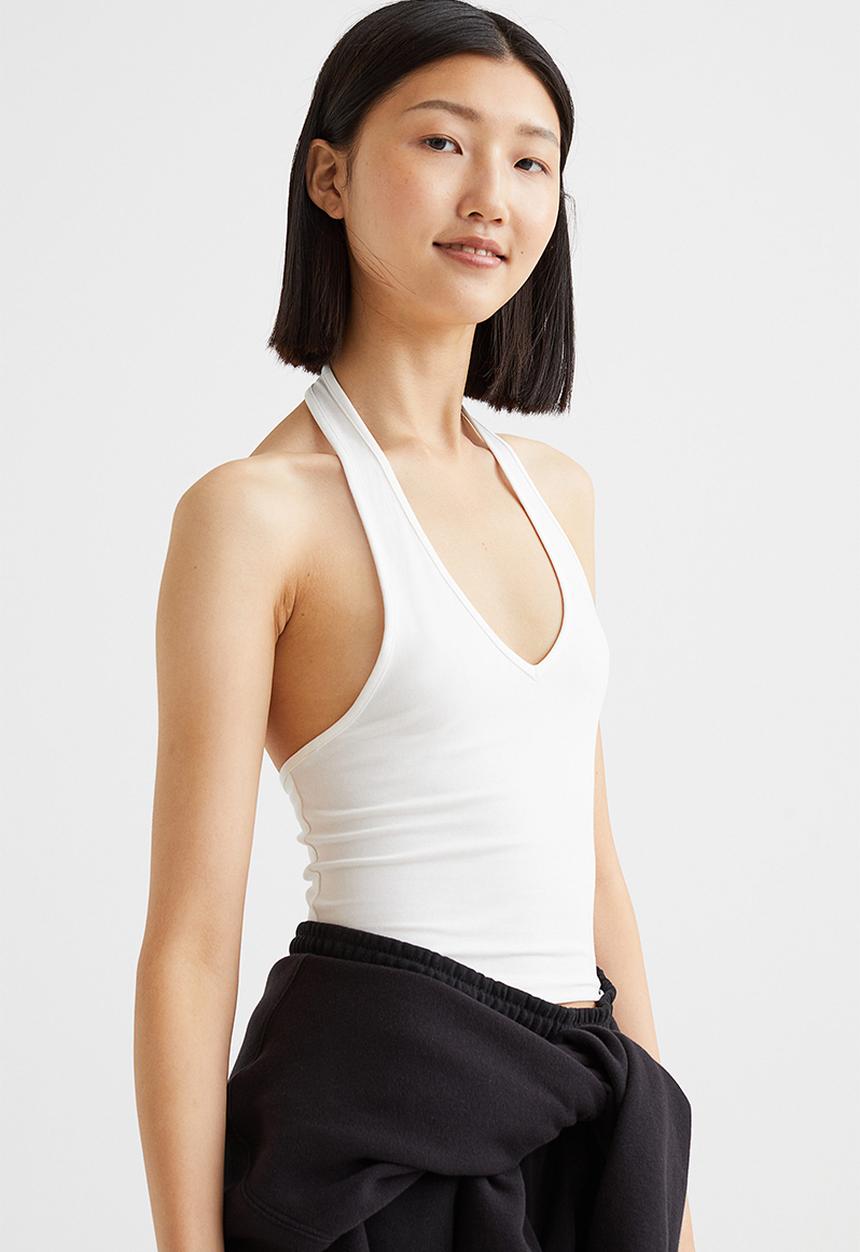 H&M - Halterneck v-neck top - white