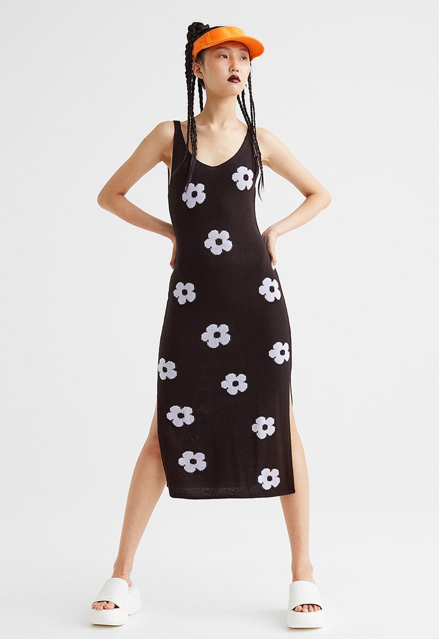H&M - Knitted dress - black/floral