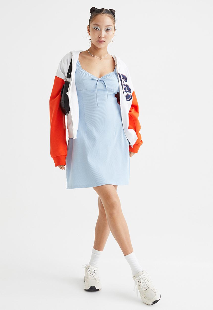 H&M - Tie-detail ribbed dress - blue