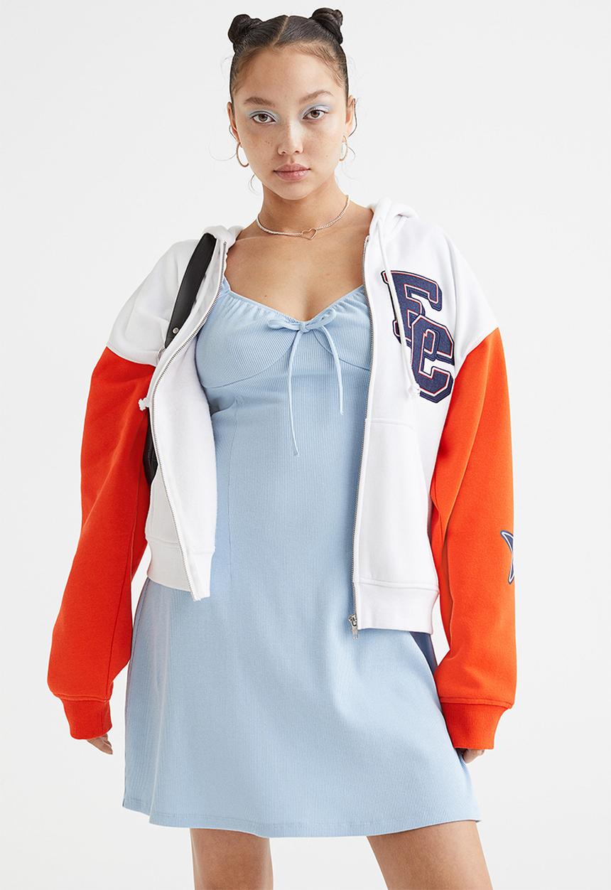 H&M - Tie-detail ribbed dress - blue