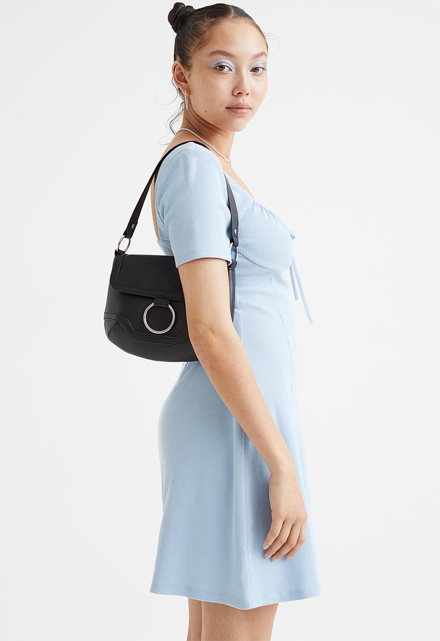 H&M - Tie-detail ribbed dress - blue