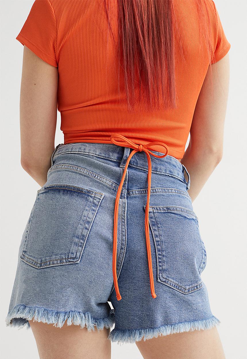 H&M - High waist denim shorts - denim blue