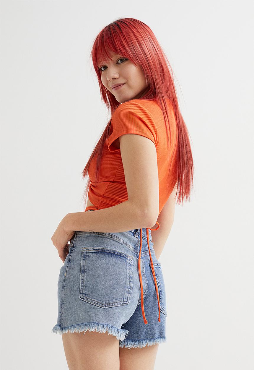 H&M - High waist denim shorts - denim blue