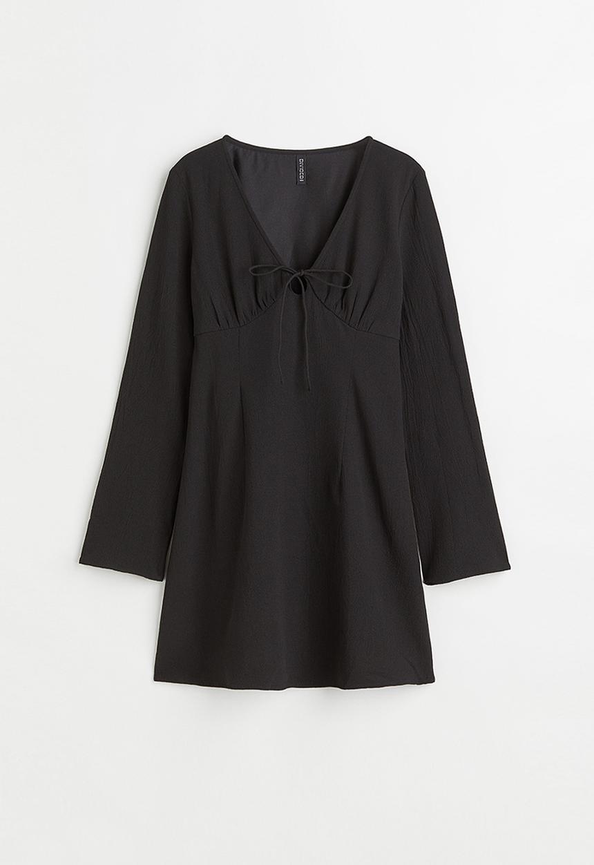H&M - Patterned tie-detail dress - black