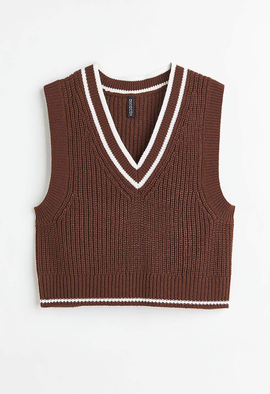 H&M - Rib-knit sweater vest - dark brown/white