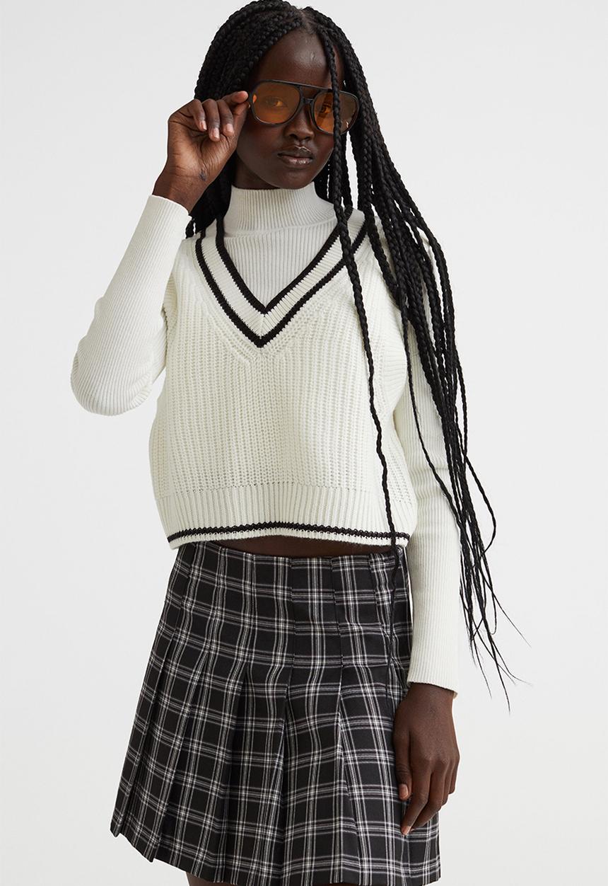 H&M - Rib-knit sweater vest - white/black