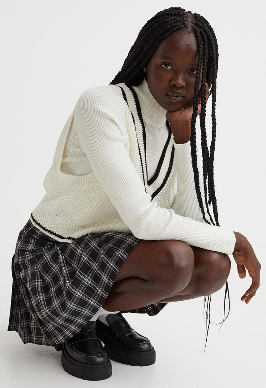 H&M - Rib-knit sweater vest - white/black