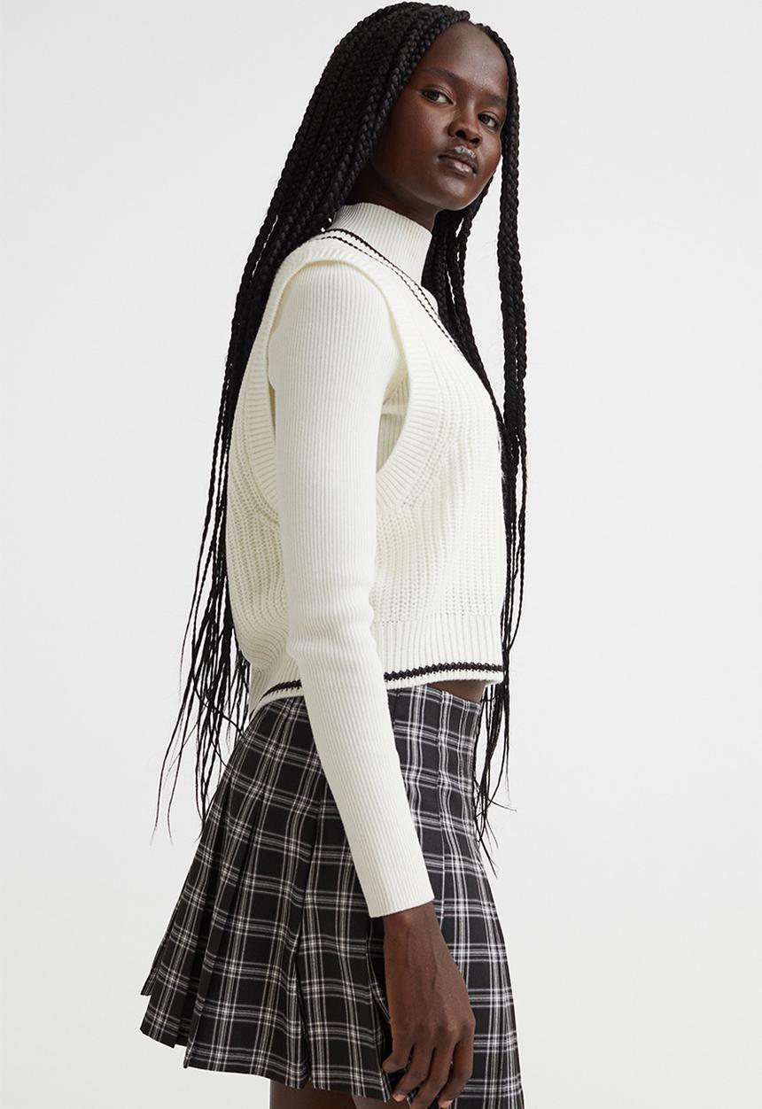 H&M - Rib-knit sweater vest - white/black