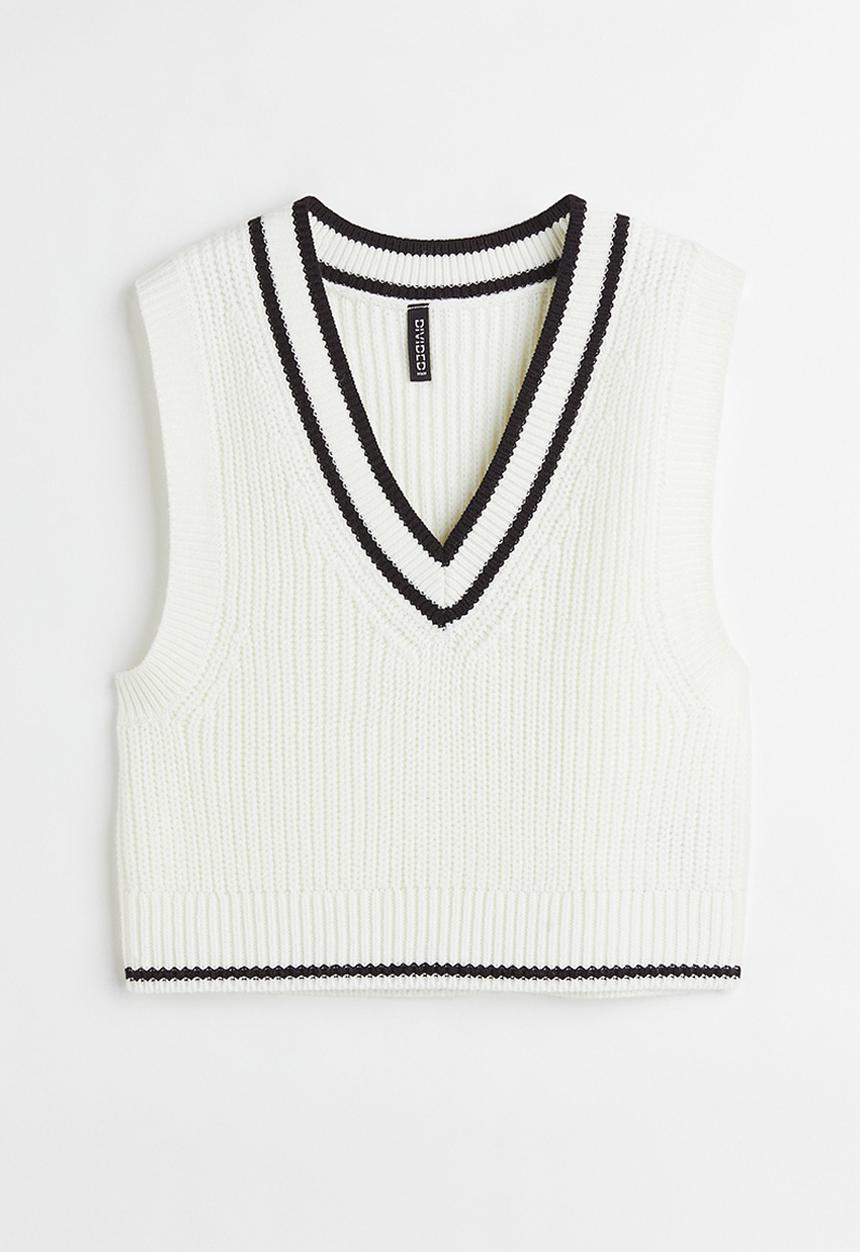 H&M - Rib-knit sweater vest - white/black