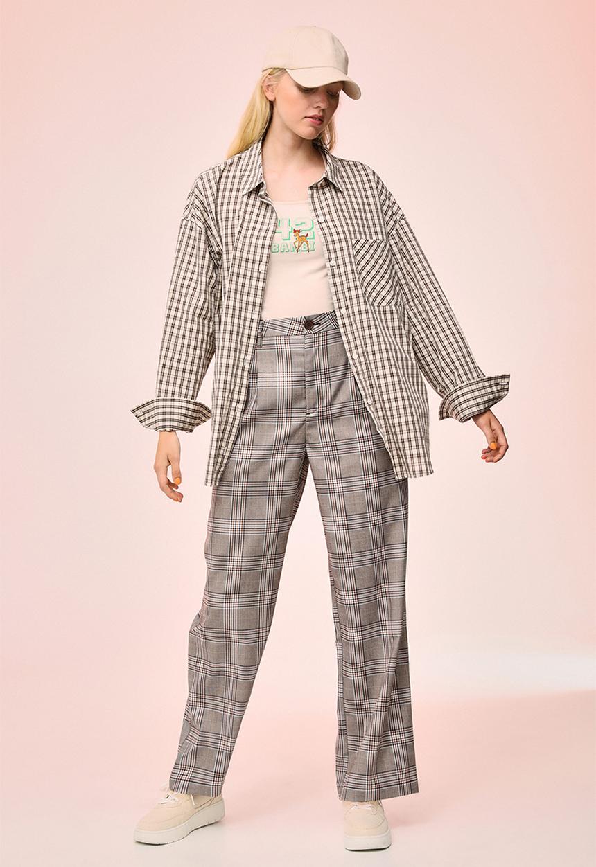 H&M - Tailored trousers - light brown/checked