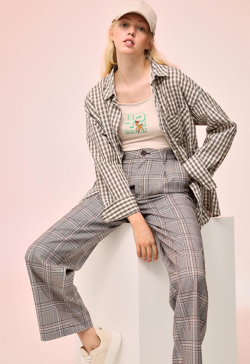 H&M - Tailored trousers - light brown/checked