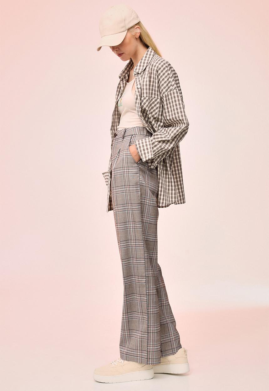 H&M - Tailored trousers - light brown/checked