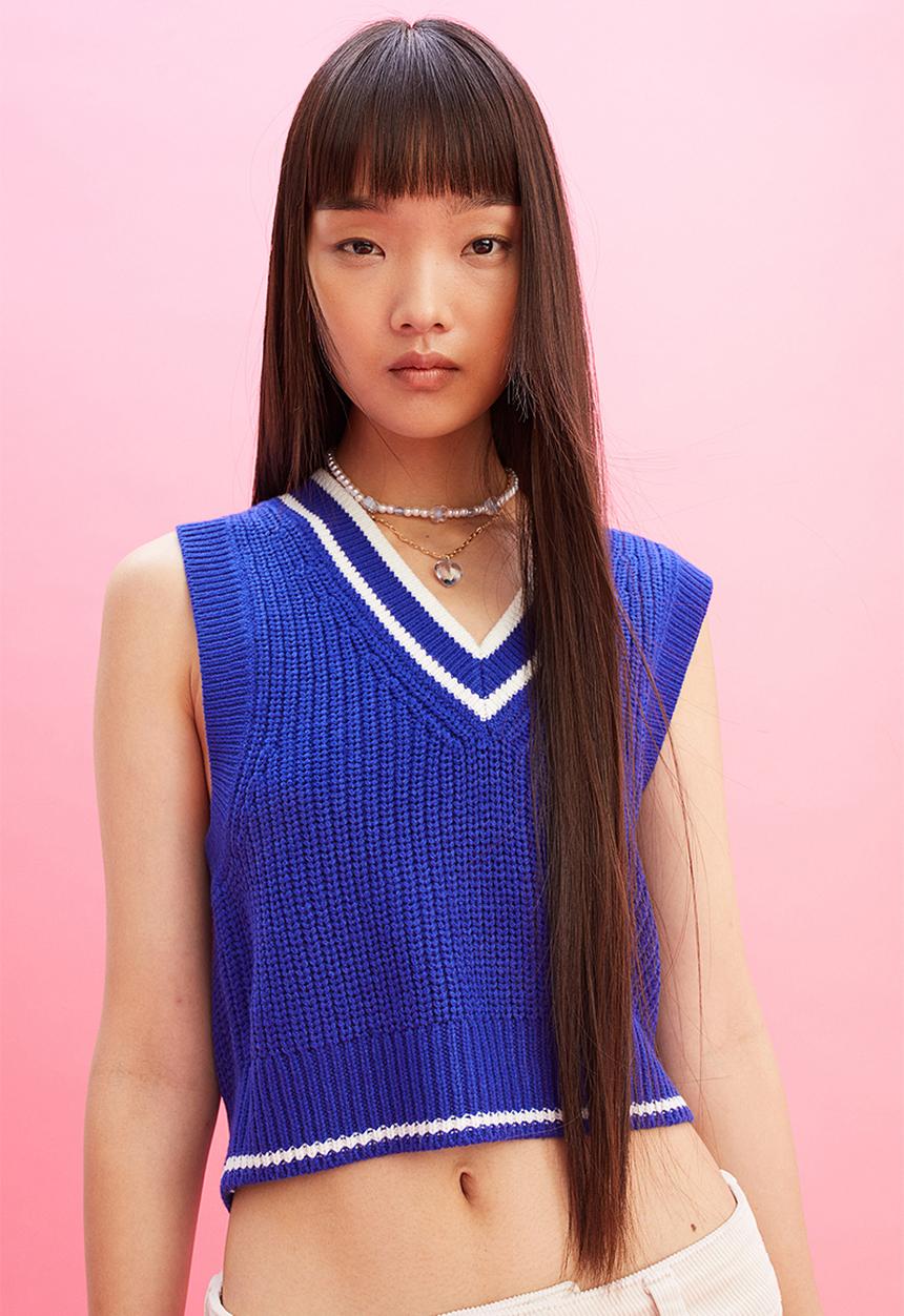 H&M - Rib-knit sweater vest - bright blue/white