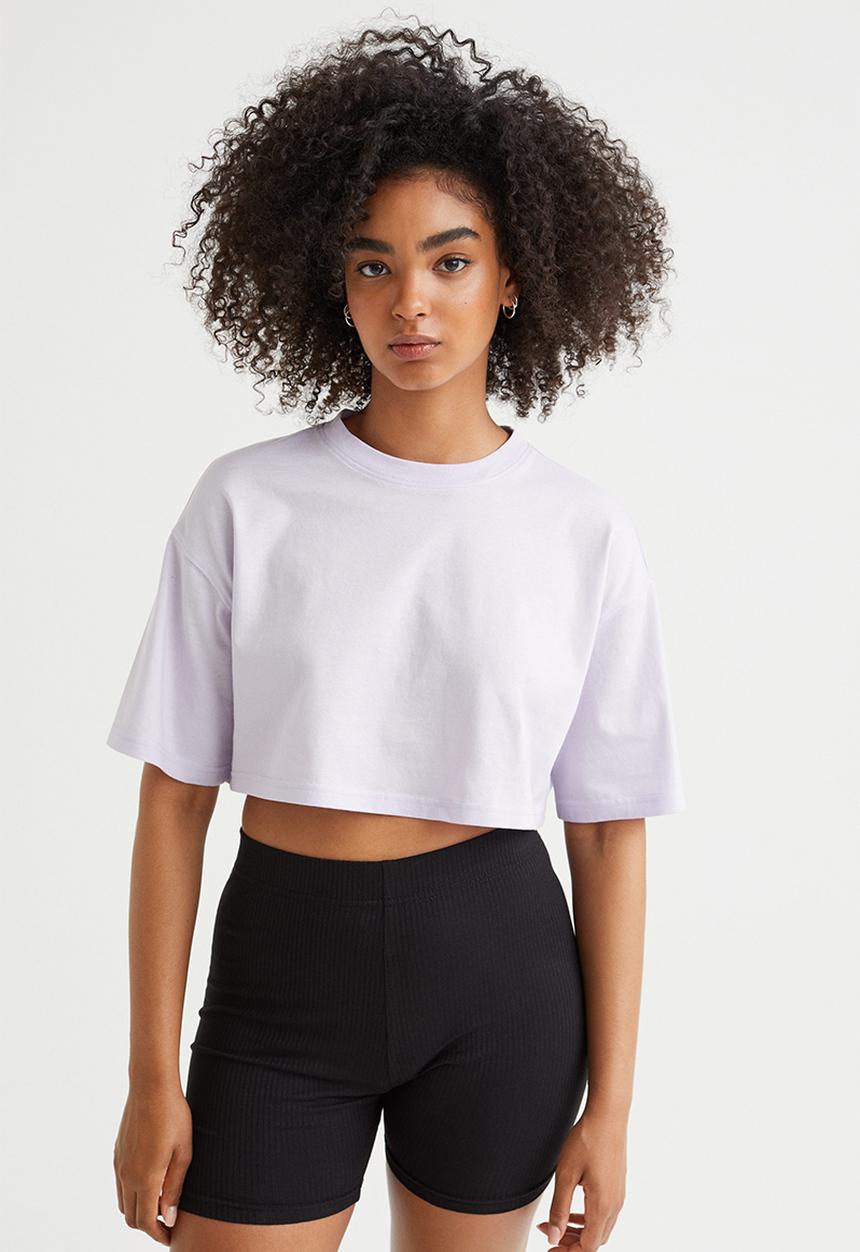 H&M - Cropped cotton t-shirt - light purple