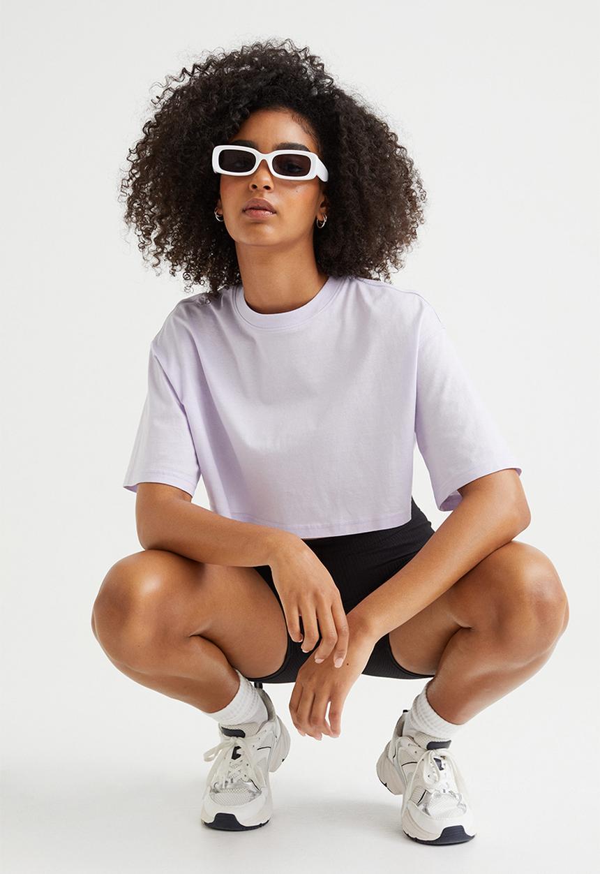 H&M - Cropped cotton t-shirt - light purple