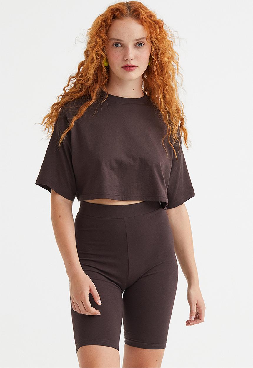 H&M - Cropped cotton t-shirt - dark brown