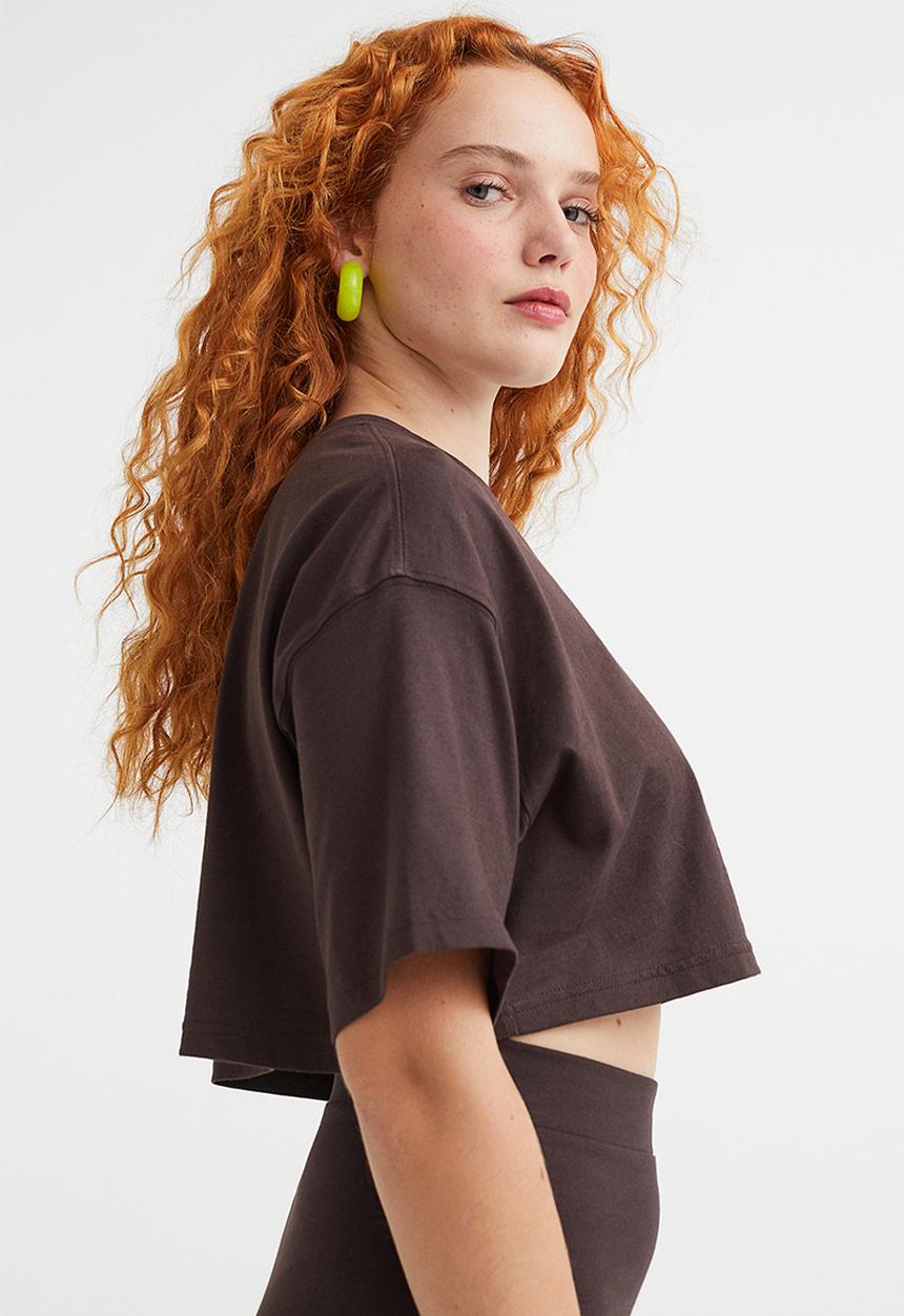 H&M - Cropped cotton t-shirt - dark brown
