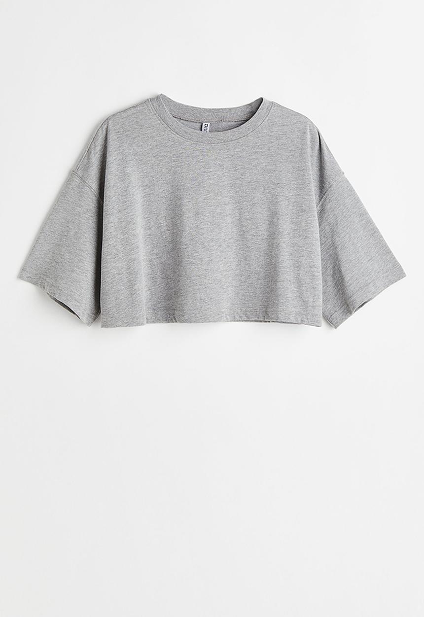 H&M - Cropped cotton t-shirt - light grey marl