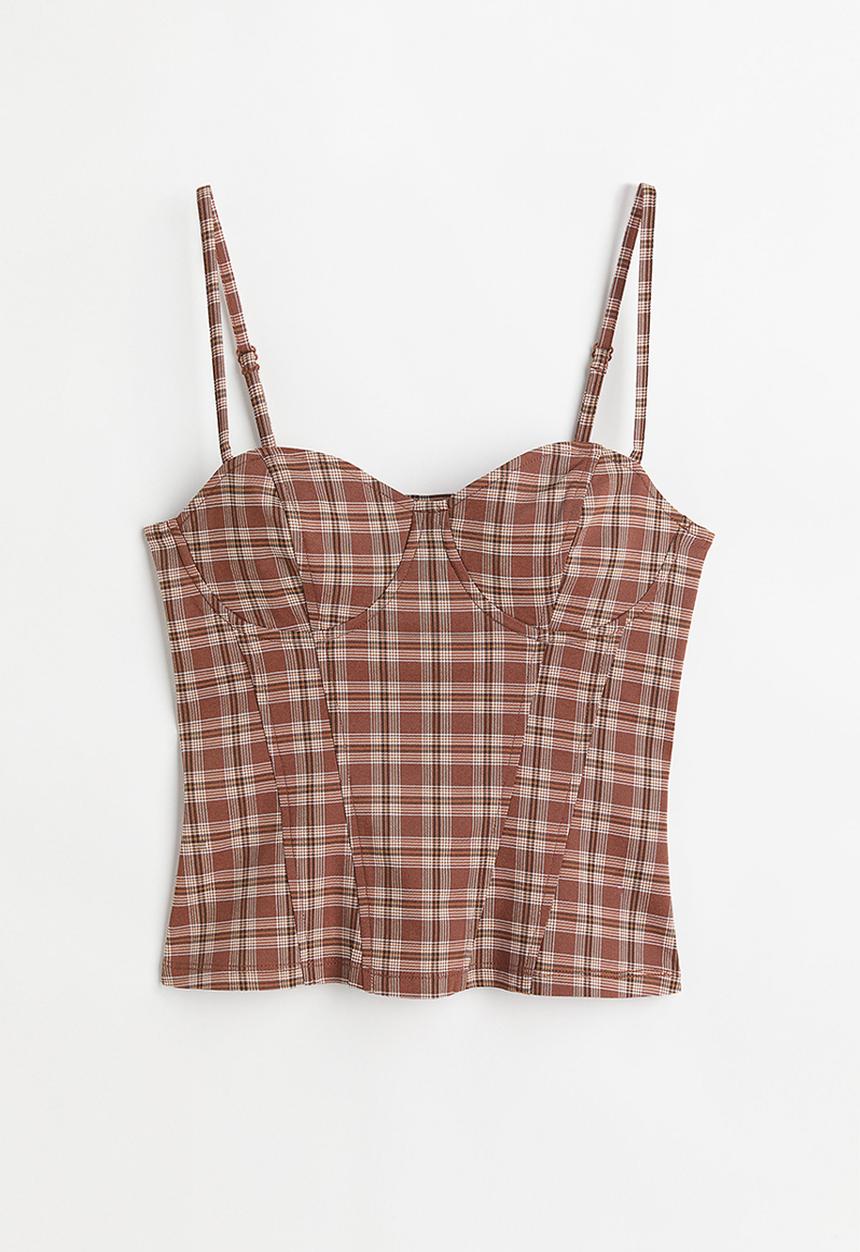 H&M - Twill bustier top - brown/checked