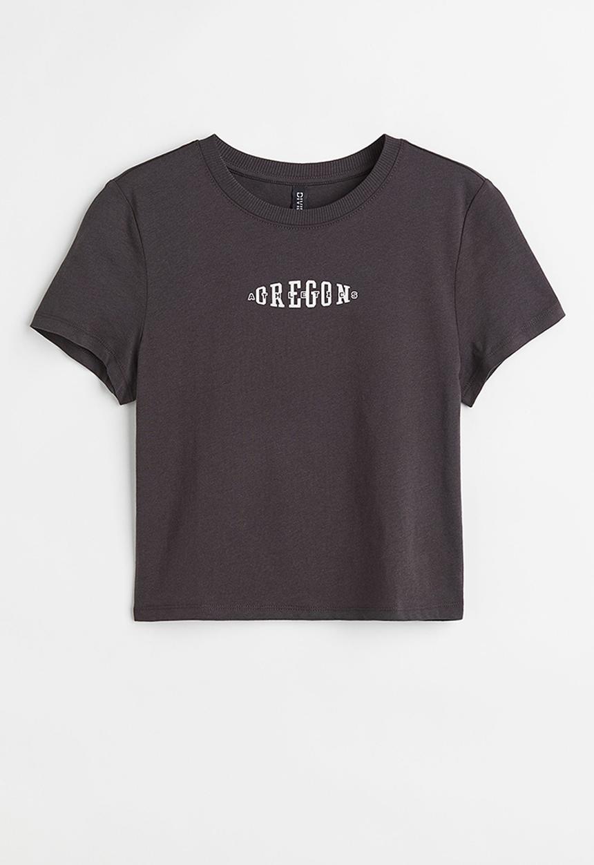 H&M - Cropped printed T-shirt - black/oregon