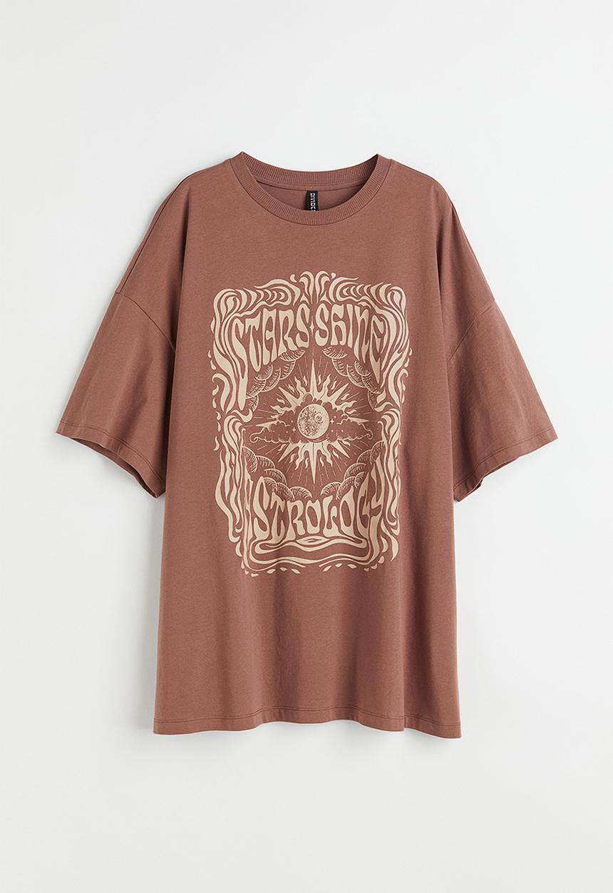 H&M - Oversized printed T-shirt - brown/stars shine