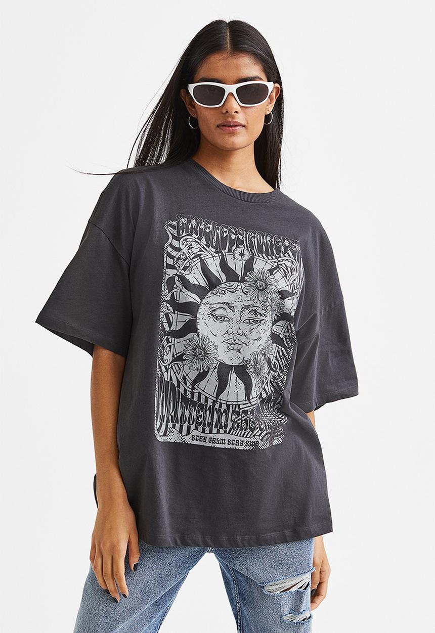 H&M - Oversized printed T-shirt - black