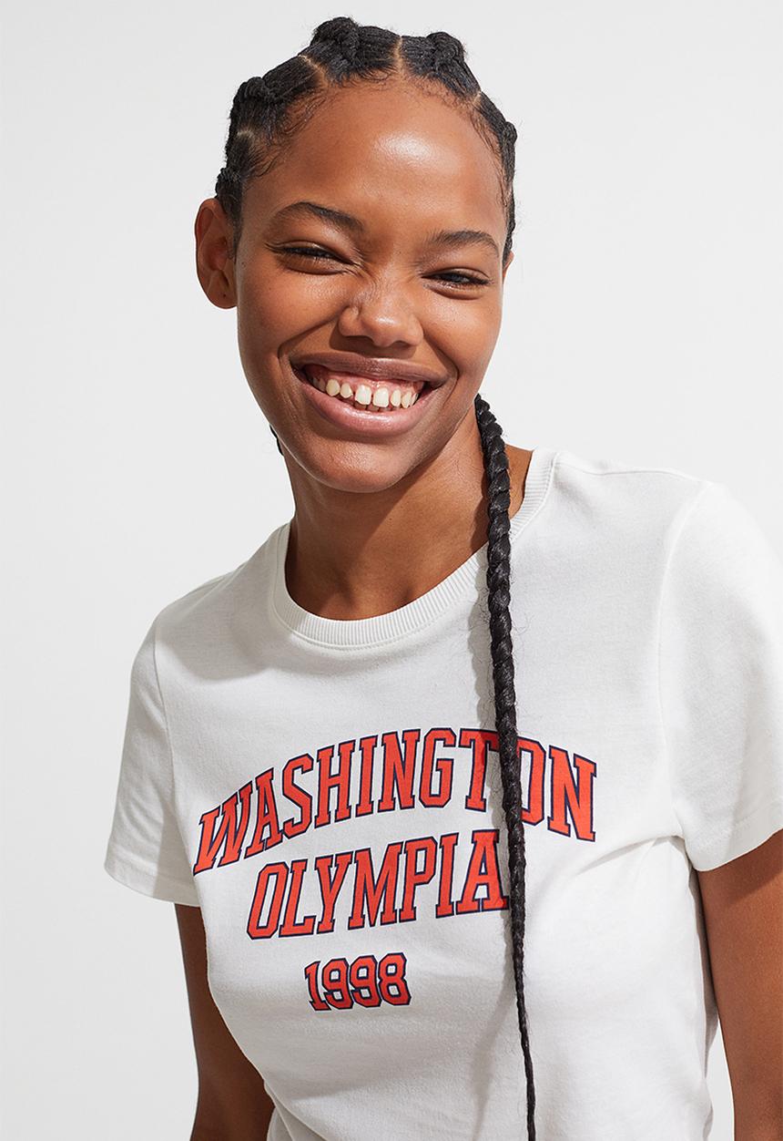 H&M - Cropped printed T-shirt - white/washington
