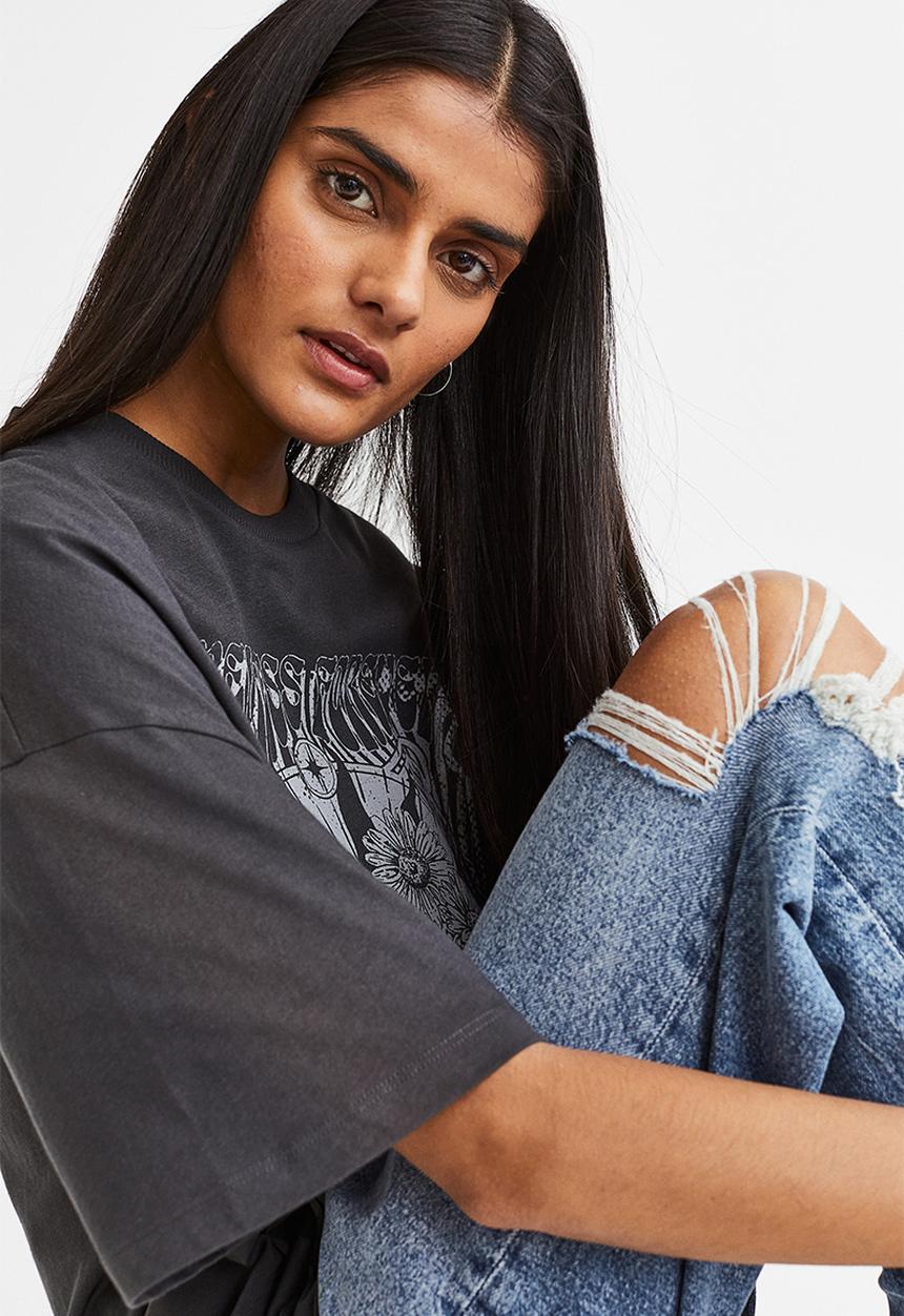 H&M - Oversized printed T-shirt - black