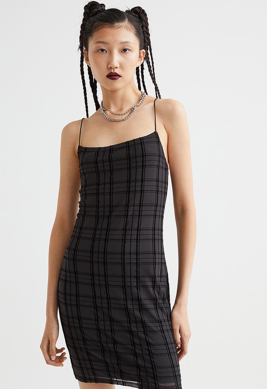 H&M - Open-backed bodycon dress - black/checked