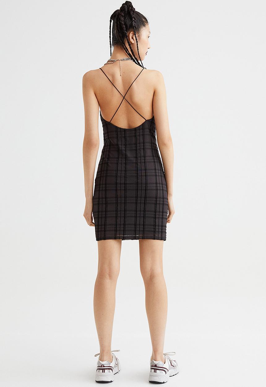 H&M - Open-backed bodycon dress - black/checked