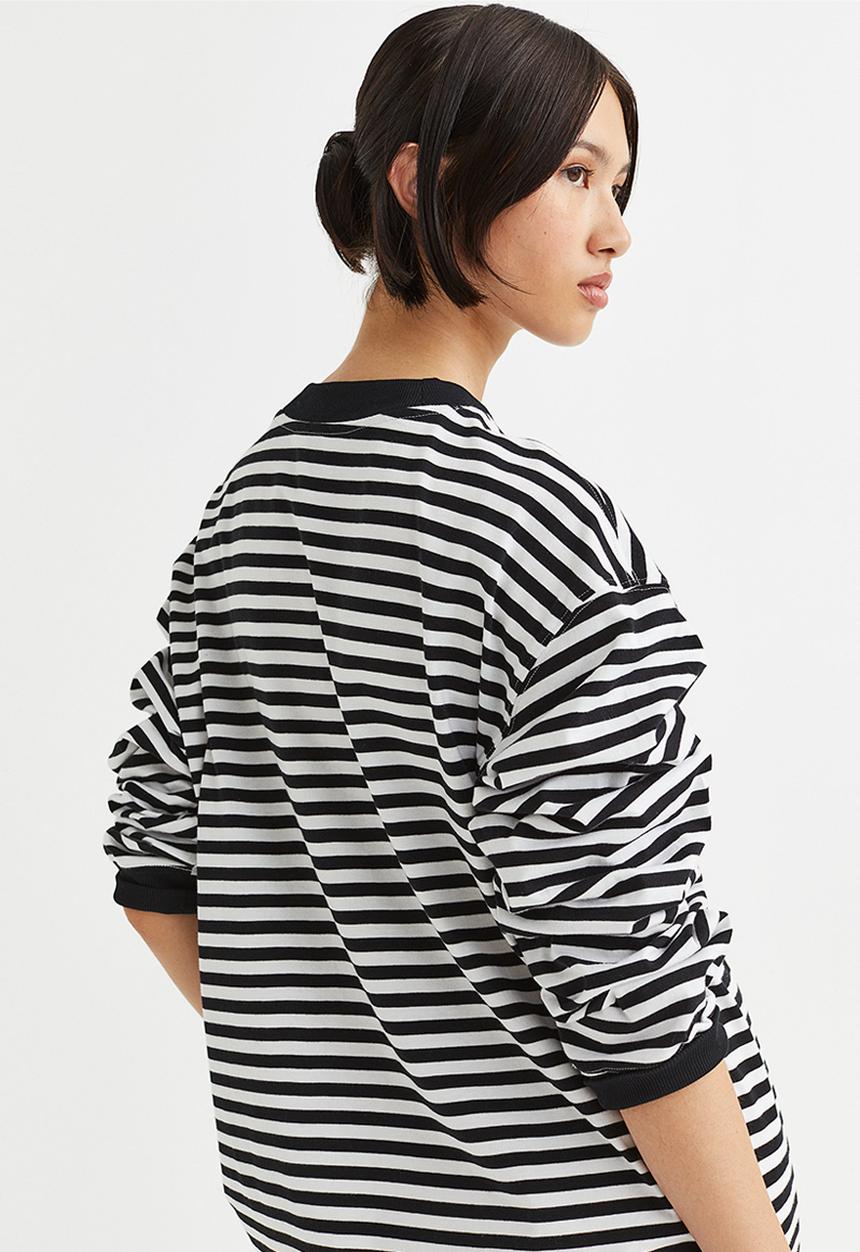 H&M - Long-sleeved jersey top - black/striped