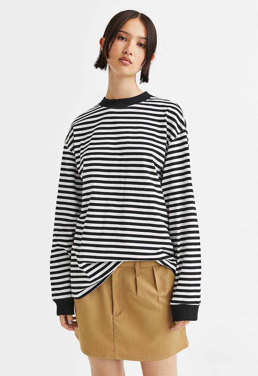 H&M - Long-sleeved jersey top - black/striped