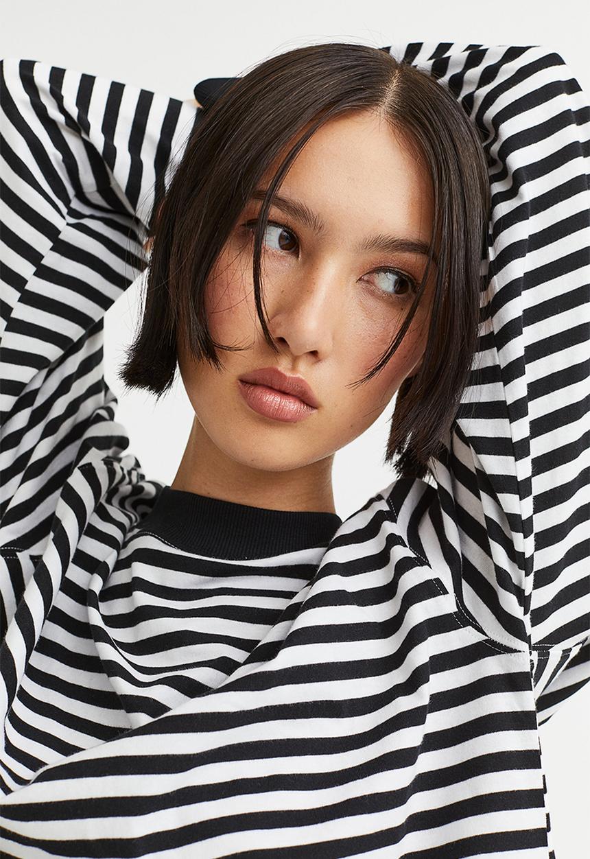 H&M - Long-sleeved jersey top - black/striped