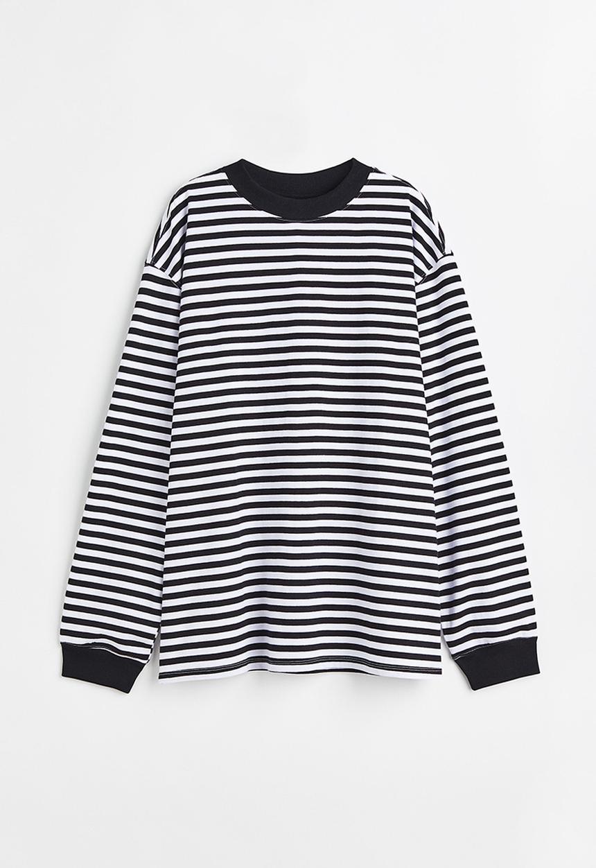 H&M - Long-sleeved jersey top - black/striped