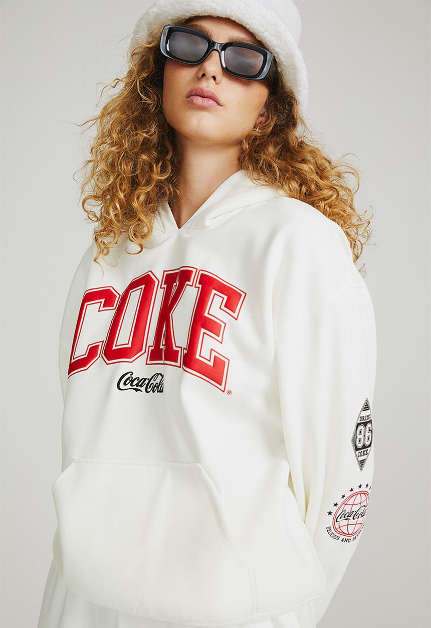 H&M - Oversized printed hoodie - white/coca-cola