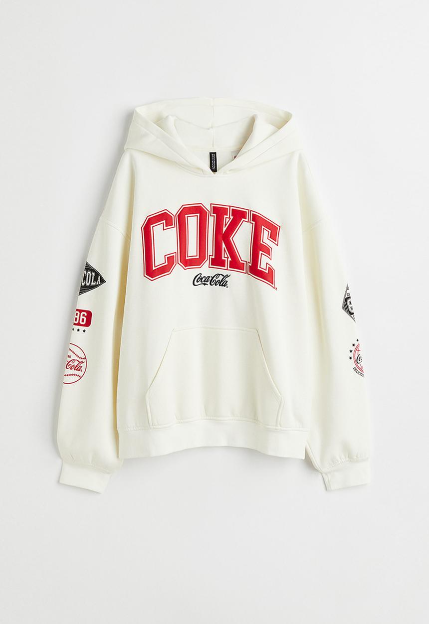 H&M - Oversized printed hoodie - white/coca-cola