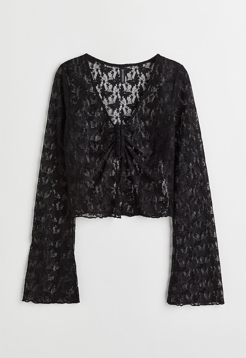 H&M - V-neck long-sleeved top - black/butterflies