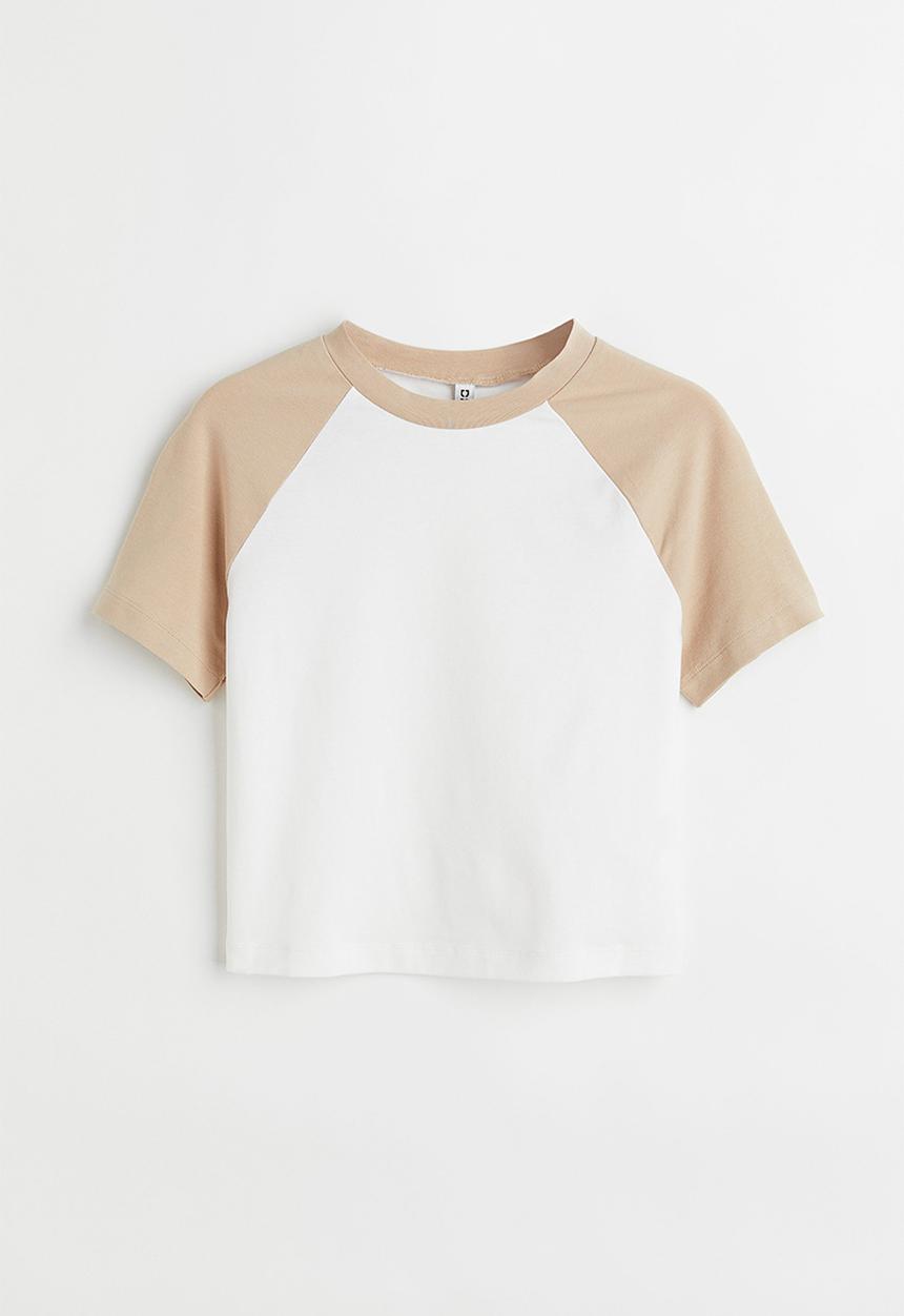 H&M - Cropped T-shirt - white/beige