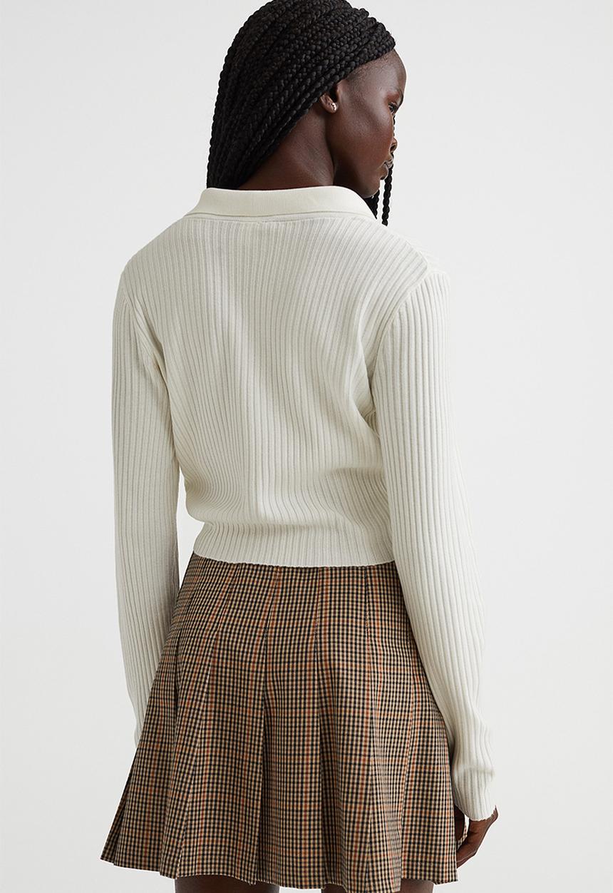 H&M - Collared rib-knit top - cream