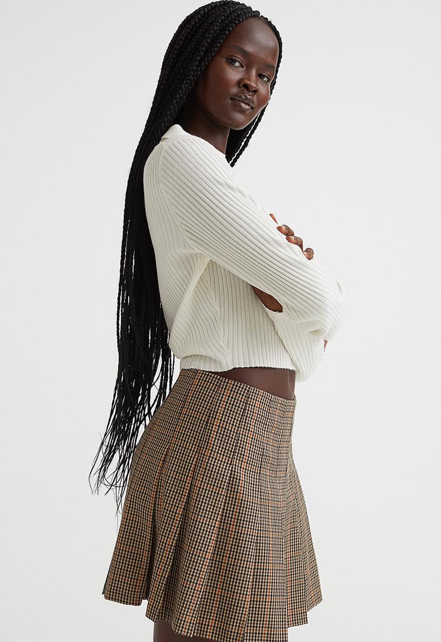 H&M - Collared rib-knit top - cream