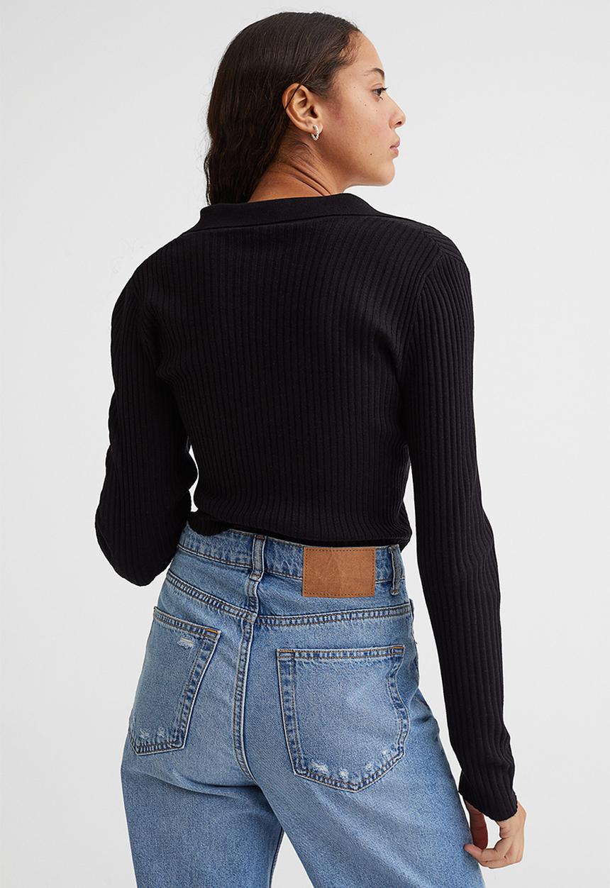 H&M - Collared rib-knit top - black