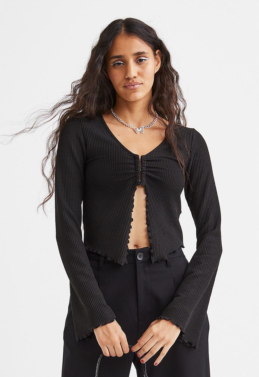H&M - V-neck long-sleeved top - black