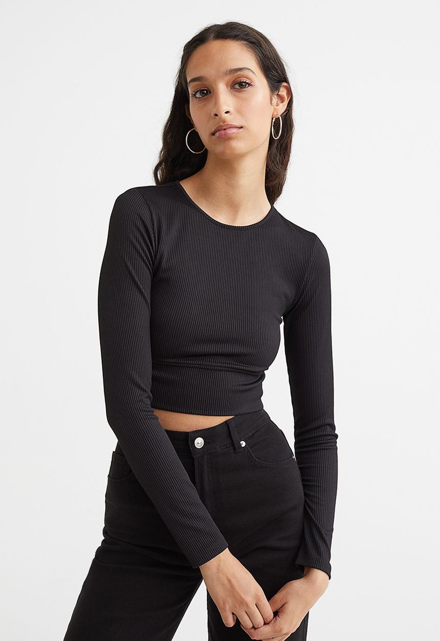 H&M - Ribbed cropped top - black I