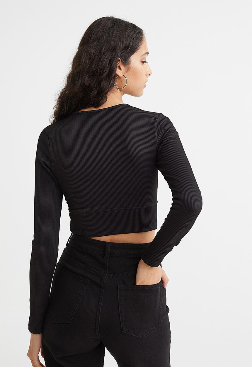 H&M - Ribbed cropped top - black I