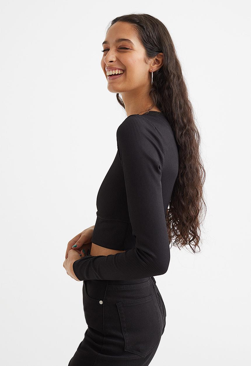 H&M - Ribbed cropped top - black I