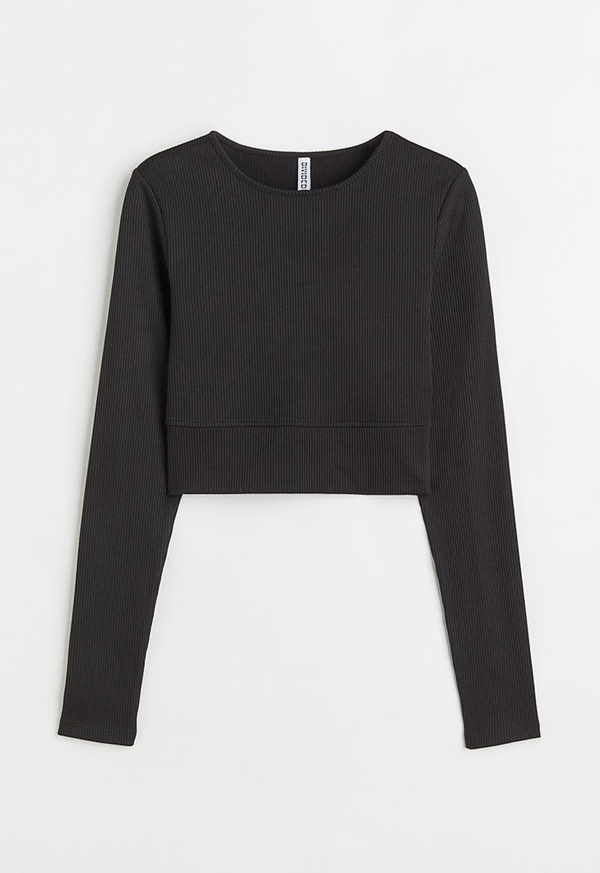 H&M - Ribbed cropped top - black I