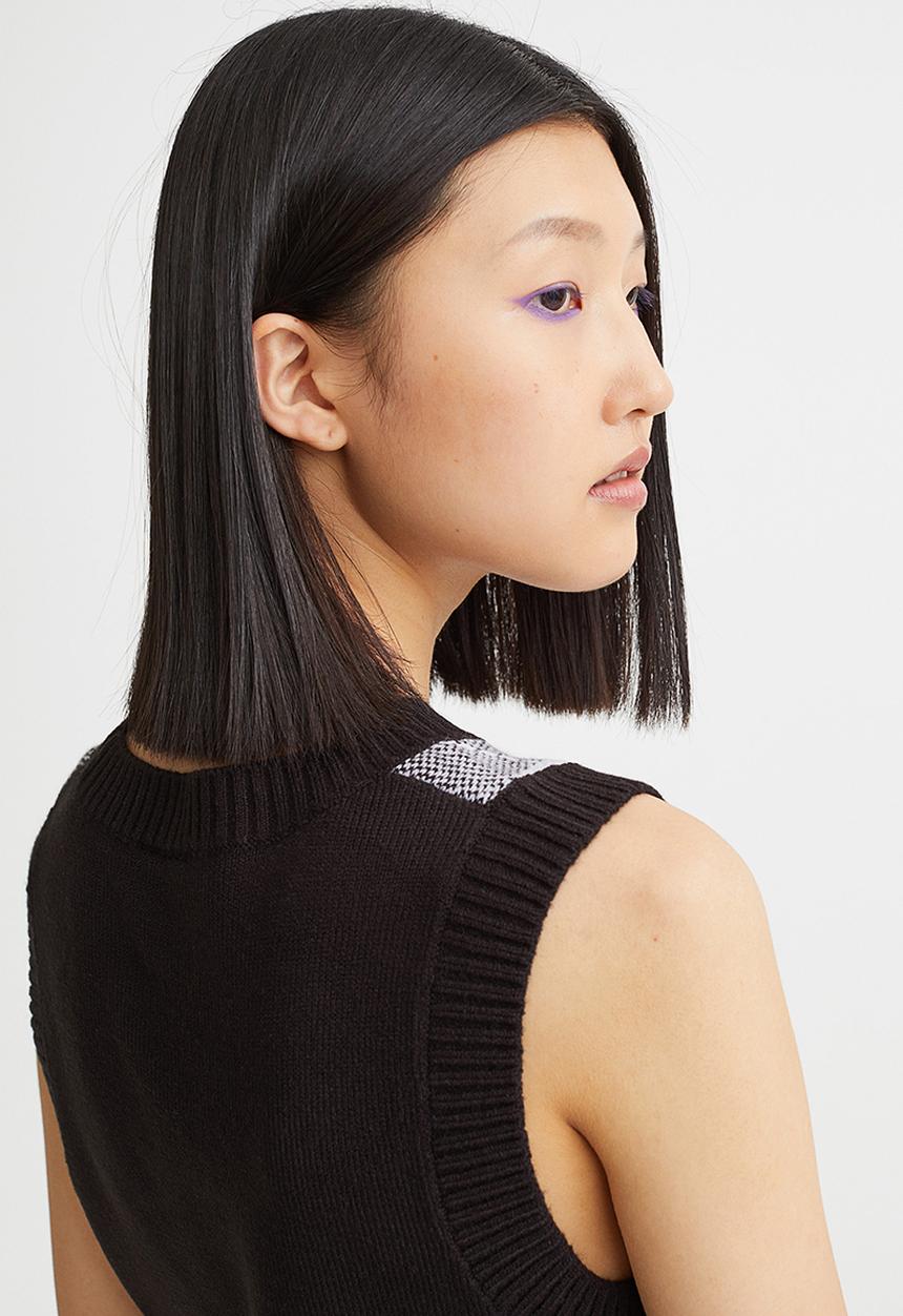 H&M - Jacquard-knit sweater vest - light purple/argyle pattern
