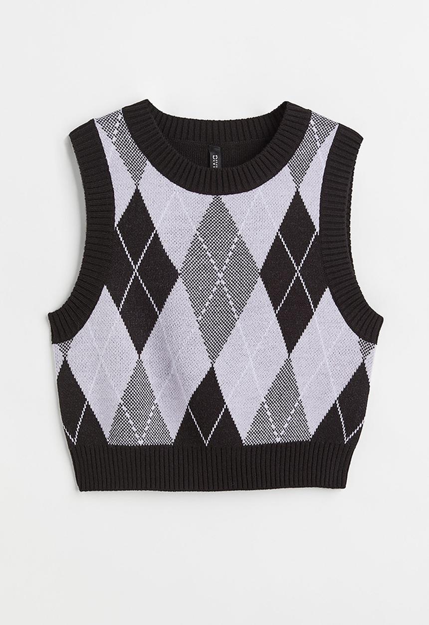 H&M - Jacquard-knit sweater vest - light purple/argyle pattern