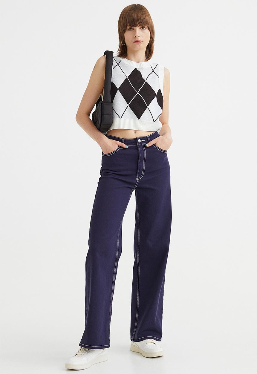 H&M - Jacquard-knit sweater vest - white/argyle pattern